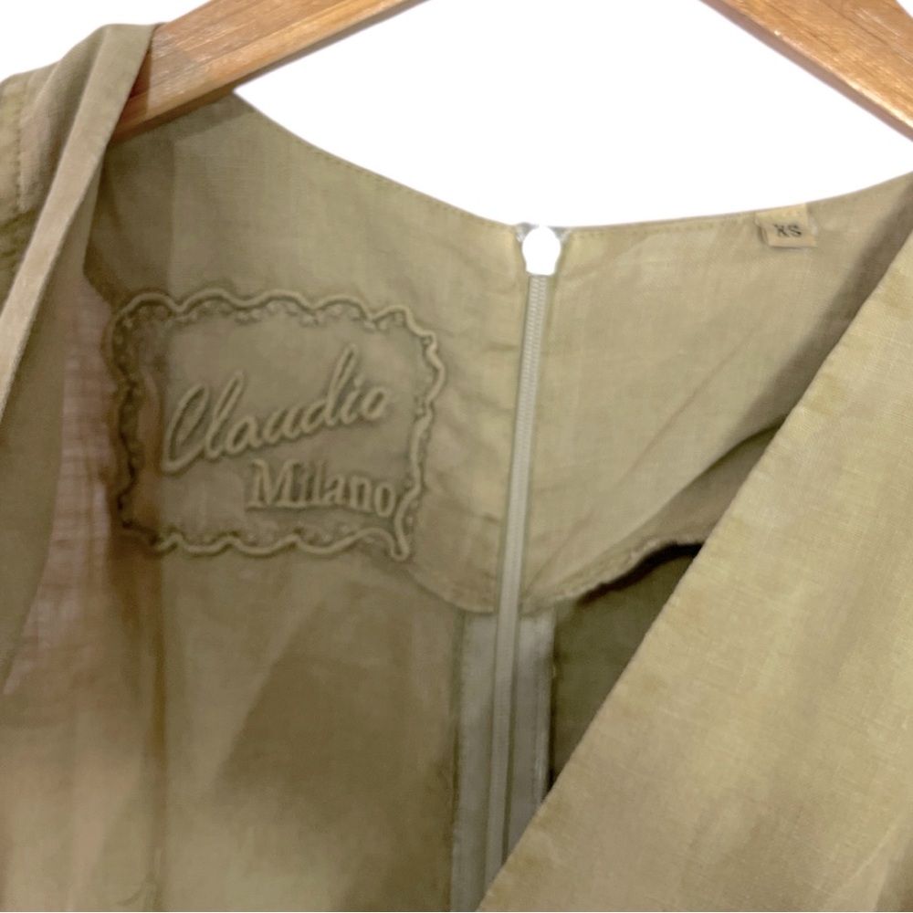 Claudio Milano Cut & Sew Plunge Neck Knee Length Linen Dress in Natural Size XS - Picture 4 of 6